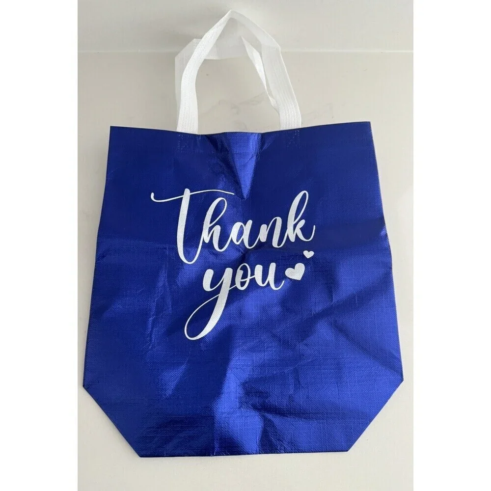 50pack Thank You Gift Bags with Handles Bulk Thank You Royal Blue, 10 x 8 x 4 In